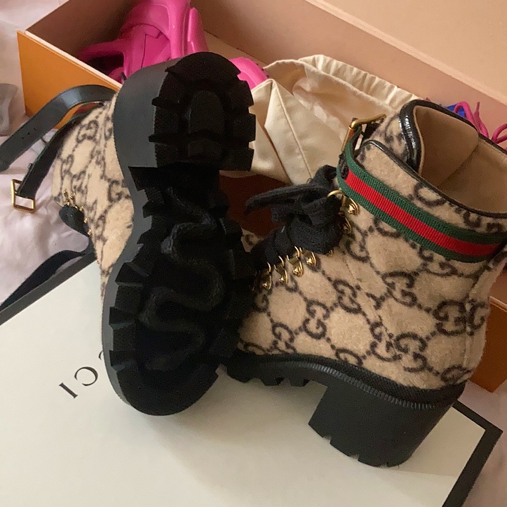 SYLVIE TWEED LACE UP BOOTS - BEIGE 38